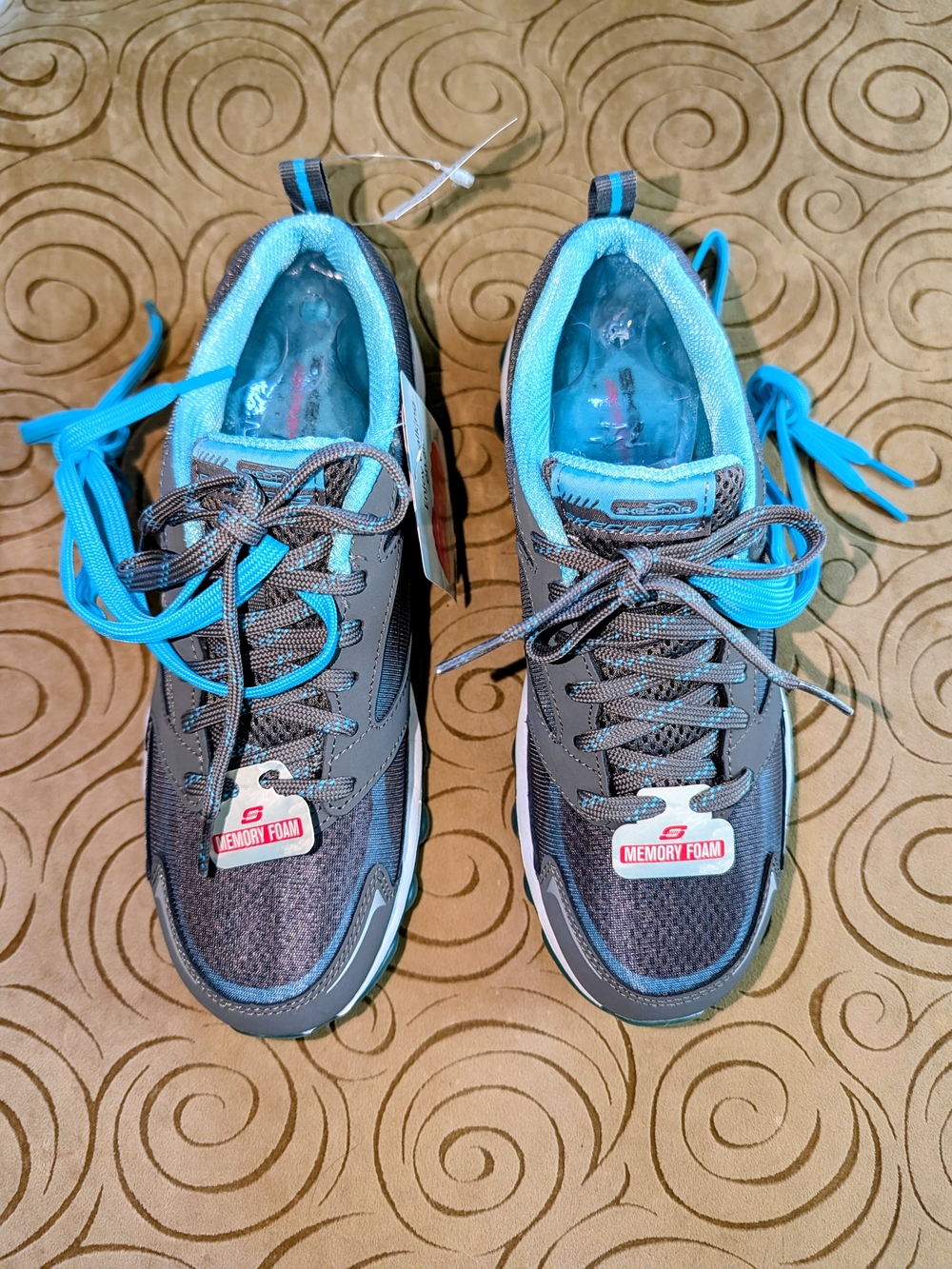 Skechers Gray Athletic Sneakers with Bright Teal Accents